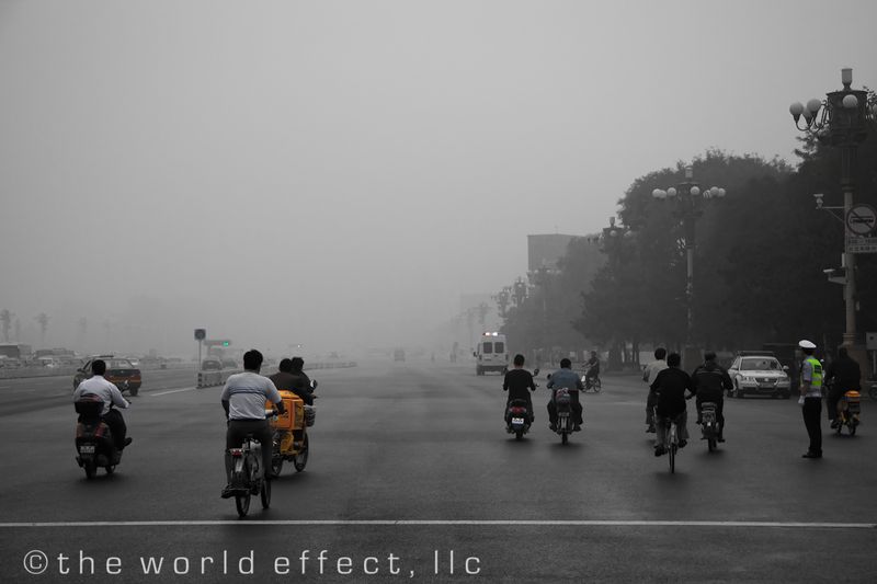 Last traffic before city lock down. Tiananmen Square, Beijing China