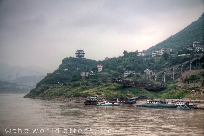 Grounded cargo ship. Yangtzee River, China Grounded cargo ship. Yangtzee River, China