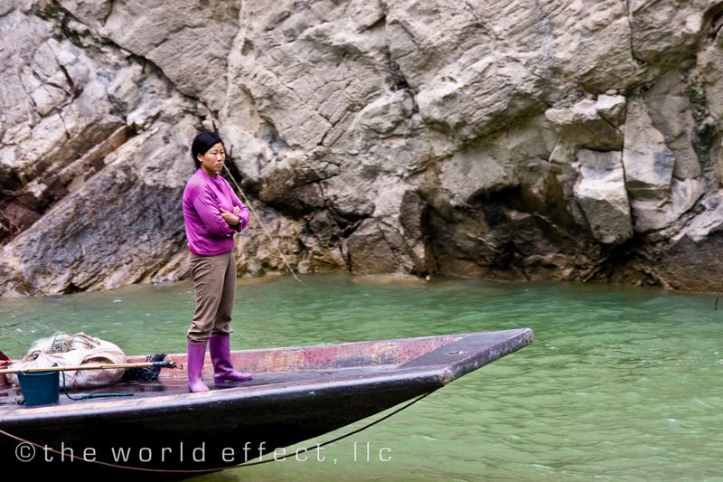 Woman Fishing. Long Men Gorge, China Woman Fishing. Long Men Gorge, China