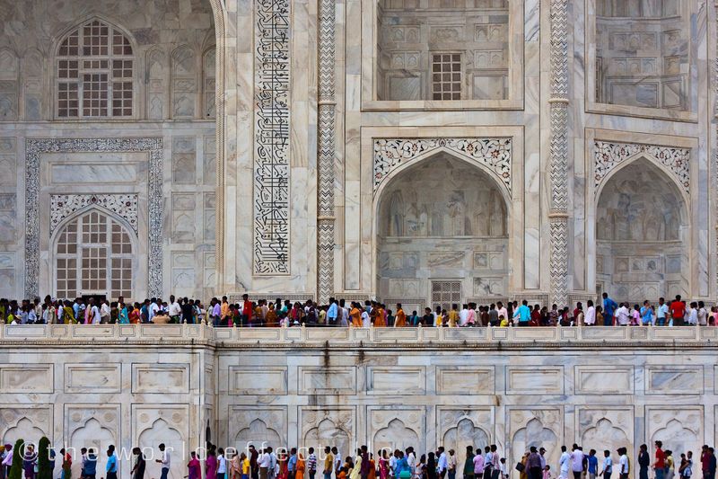 Two floors of lines at the Taj Mahal